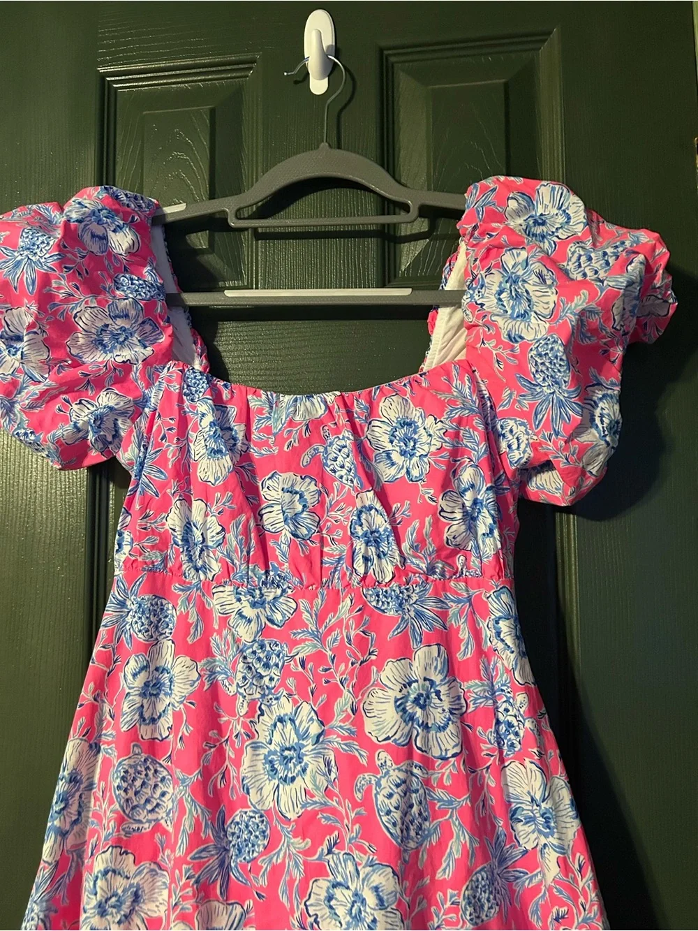 Lilly Pulitzer Pink Floral Puff-Sleeve Sundress with Blue Accents